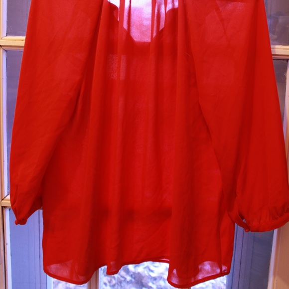 ELLE Red Ruffle-Neck Blouse - Picture 4 of 4